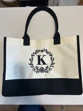 Monogram K Canvas Tote Bag in Black and Cream